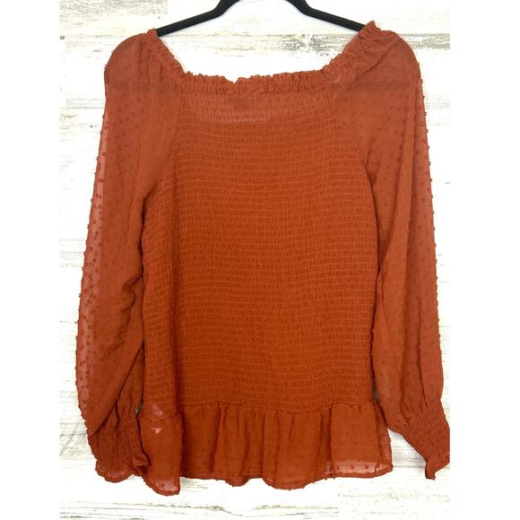Indigo Poppy Women’s XL Dark Orange Long Sleeve Boho Puff Sleeve Blouse Top - Picture 2 of 5
